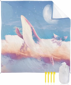 Beach Blanket Sandproof, Starry Sky Whale Fantasy Galaxy Clouds Waterproof Beach Mat Lightweight Quick Drying Picnic Blanket Beach Essentials for Travel Camping Hiking 108x84in