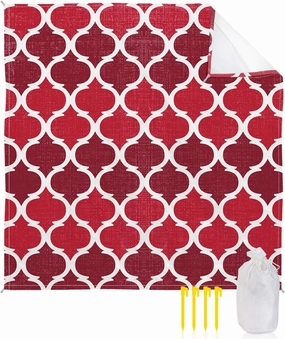 Beach Blanket Sandproof, Vintage Red Moroccan Tile Pattern Burlap Waterproof Beach Mat Lightweight Quick Drying Picnic Blanket Beach Essentials for Travel Camping Hiking 118x108in