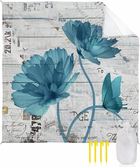 Beach Blanket Sandproof, Watercolor Butterfly Blue Floral Vintage Waterproof Beach Mat Lightweight Quick Drying Picnic Blanket Beach Essentials for Travel Camping Hiking 108x84in
