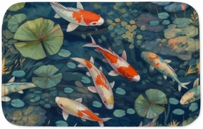 Beautiful Koi Fish Pond Bath Mat - Art Bathroom Rug - Graphic Rug for Bathroom - 34 x 21 inches