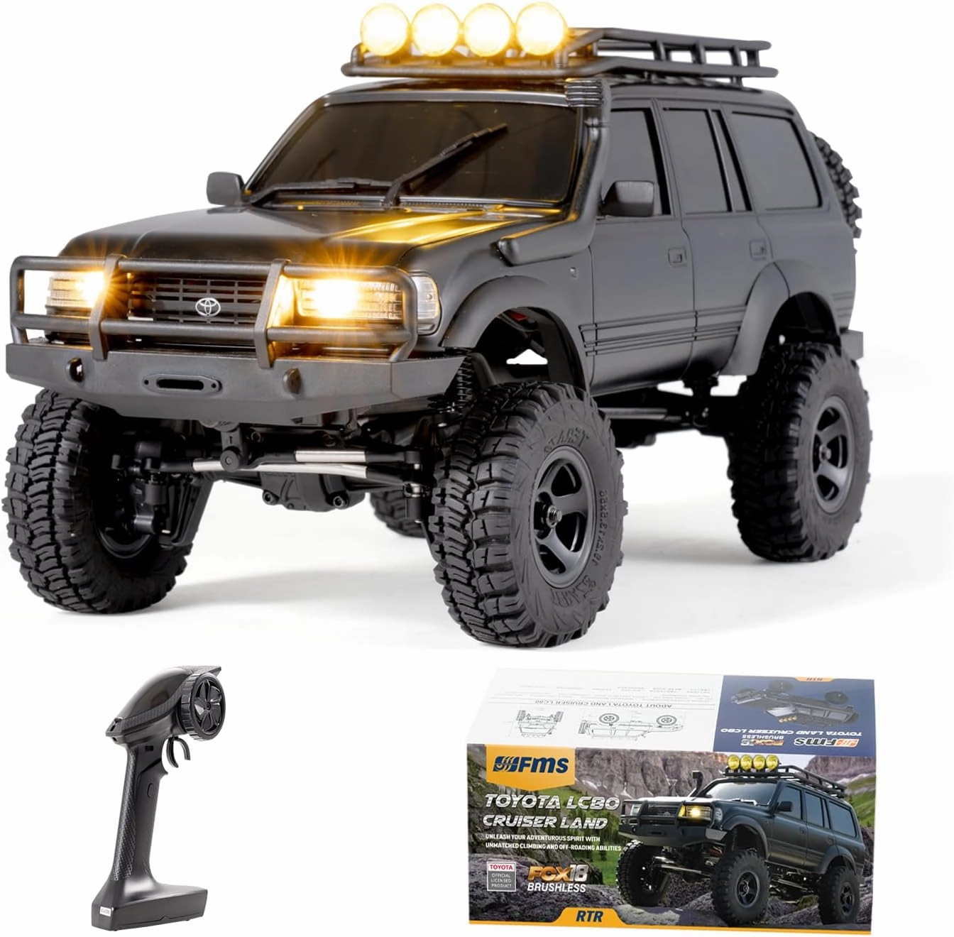 BEEZRC FMS RC Crawler 1/18 FCX18 Land Cruiser LC80 Pro Brushless RTR Toyota 4WD RC Rock Truck 900mAh Hobby RC Car for Adult Model Remote Control Car Off Road Vehicle (Black)