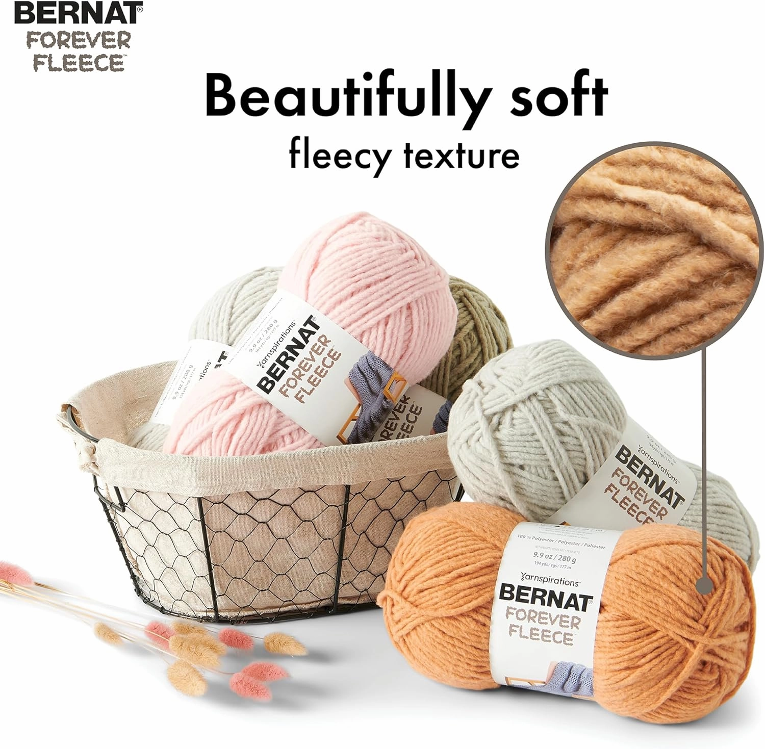 Bernat Forever Fleece Cornflower Yarn - 2 Pack of 280g/9.9oz - Polyester - 6 Super Bulky - 194 Yards - Knitting/Crochet