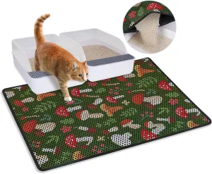 Bienbee Cat Litter Mat, 30"x24" Litter Mat Double Layer Litter Trapping Mat, Reduces Tracking and Keeps Floors Clean,Jungle Mushroom L