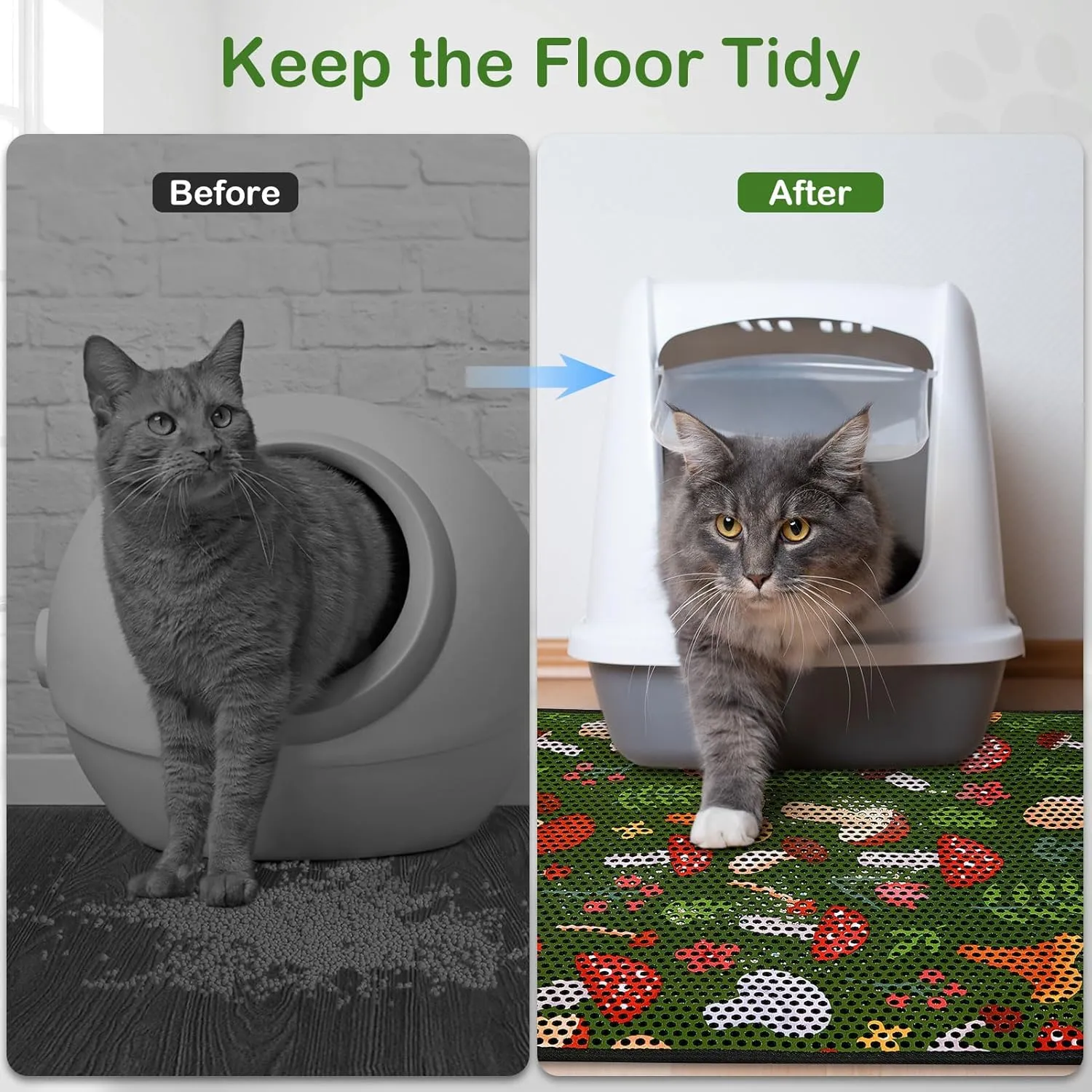 Bienbee Cat Litter Mat, 30"x24" Litter Mat Double Layer Litter Trapping Mat, Reduces Tracking and Keeps Floors Clean,Jungle Mushroom L