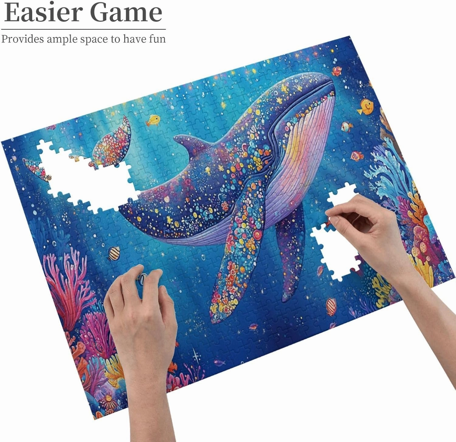 Big Fish Swimming Through The Ocean, 500 Pcs Vibrant Adult Wooden Puzzles,Recreational Game That Exercises Brain Power, Patience and Hands-On Skills，Promote A Warmer Relationship