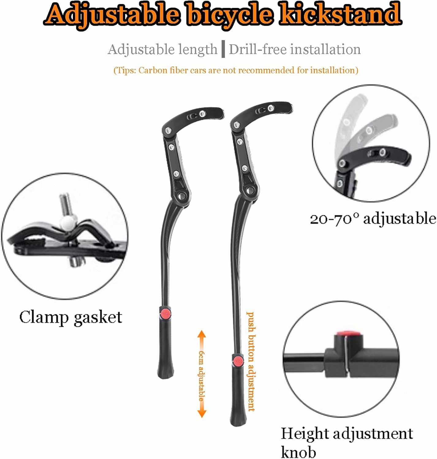Bike Kickstand for Orbea Avant Avant H Avant M20 Carpe Comfort 28 Dude 10 Gain, Adjustable Kickstand Foot Side Stand Support, Aluminum Rear Side Bicycle Stand for Bike with Non-Slip Rubber Foot