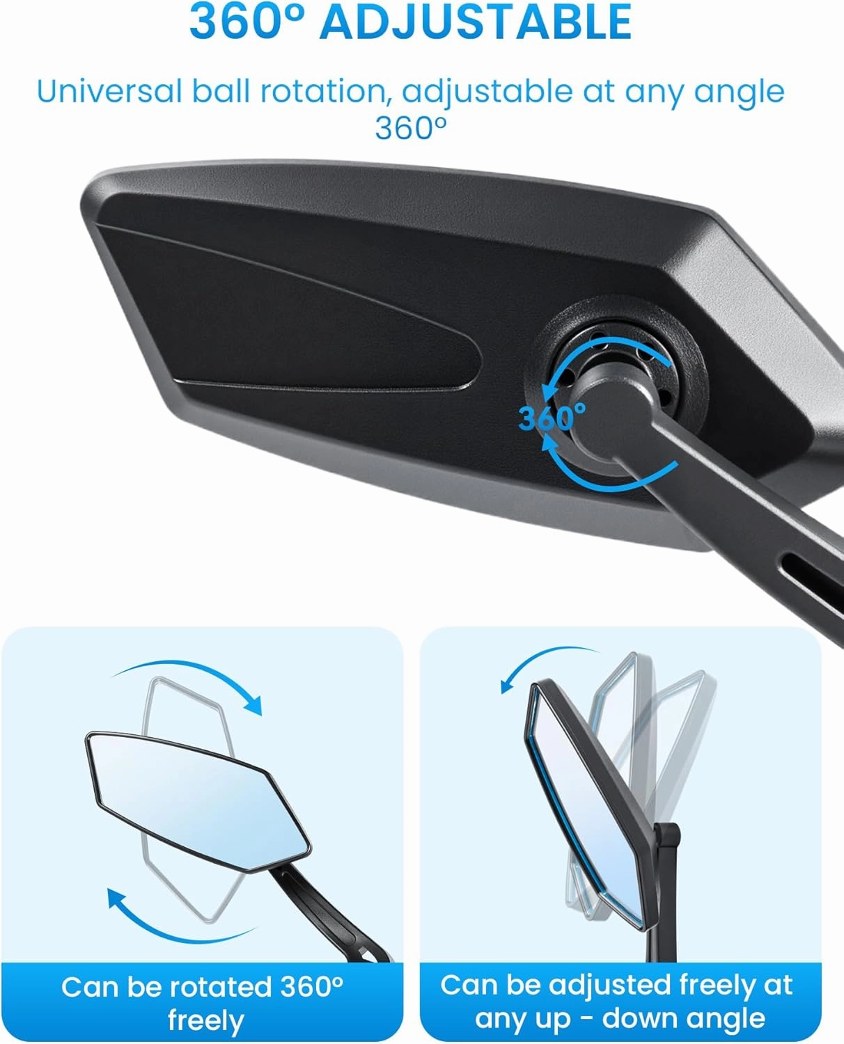 Bike Mirror Handlebar Mount 360° Adjustable Blue, Wide Rear View Mirror Bicycle Mirrors for Handlebars with Scratch Resistant Glass, Bike Rear View Mirror for Scooter, Motorcycle, Bike Accessory Left