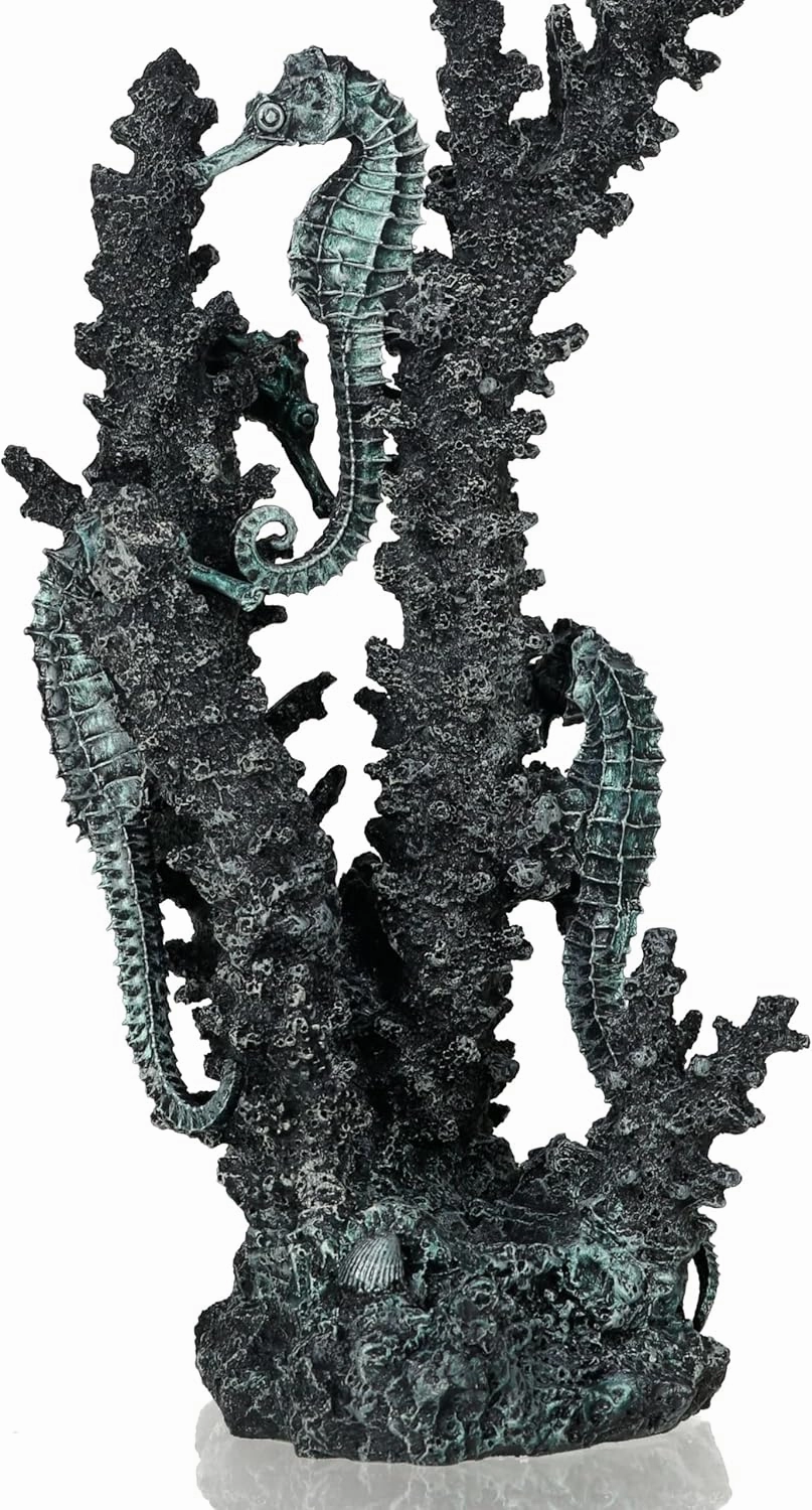 biOrb Medium Seahorse Sculpture, Ceramic Resin Centerpiece for Freshwater and Marine Aquariums, Black