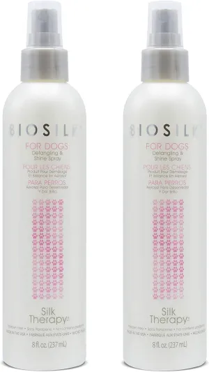 BioSilk Silk Therapy Detangling Plus Shine Protecting Mist for Dogs | Best Detangling Spray for All Dogs & Puppies for Shiny Coats and Dematting | 8 Oz - Pack of 2