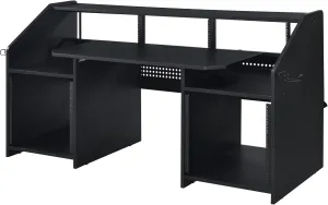 Black Finish Music Desk for Creative Minds, Durable Workspace with Cable Management, Ample Storage, Musicians and Home Studios