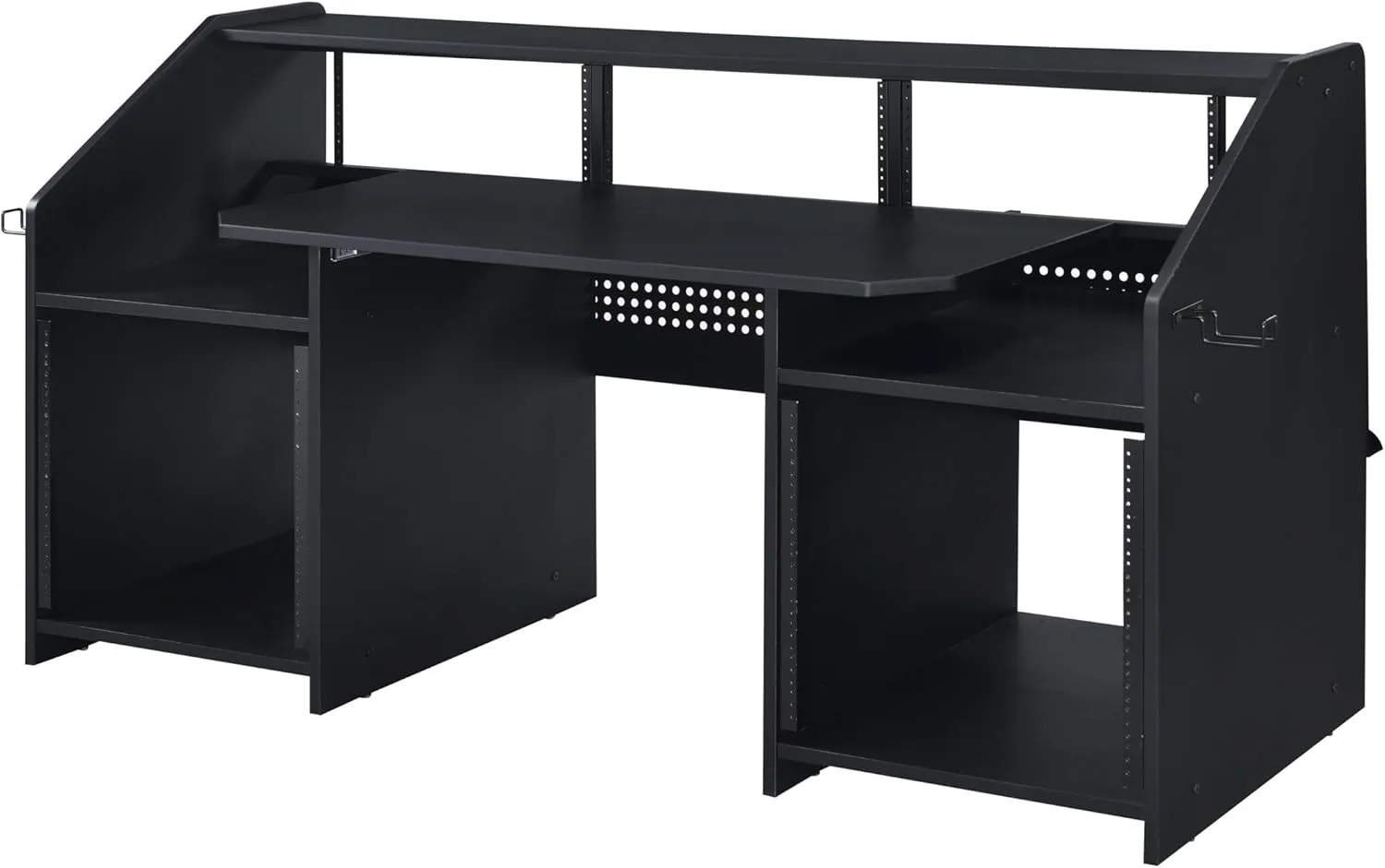 Black Finish Music Desk for Creative Minds, Durable Workspace with Cable Management, Ample Storage, Musicians and Home Studios