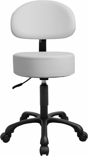 Black Lift Swivel Rolling Stool Round Chair,Thick Sturdy Padding,Adjustable Stool with Wheels for Doctor,Medical,Massage Salon,Office,Shop(with Back, White)
