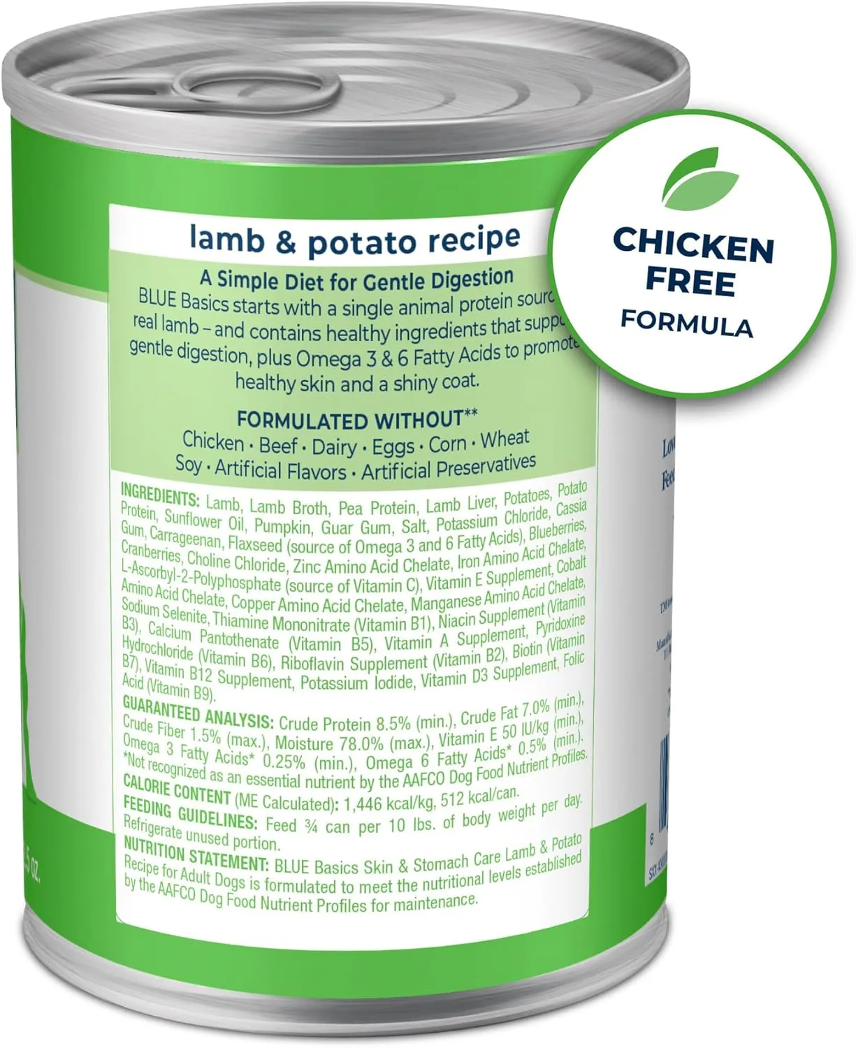 Blue Buffalo Basics Grain-Free Adult Wet Dog Food, Skin & Stomach Care, Limited Ingredient Diet, Lamb Recipe, 12.5-oz. Can, 12 Count