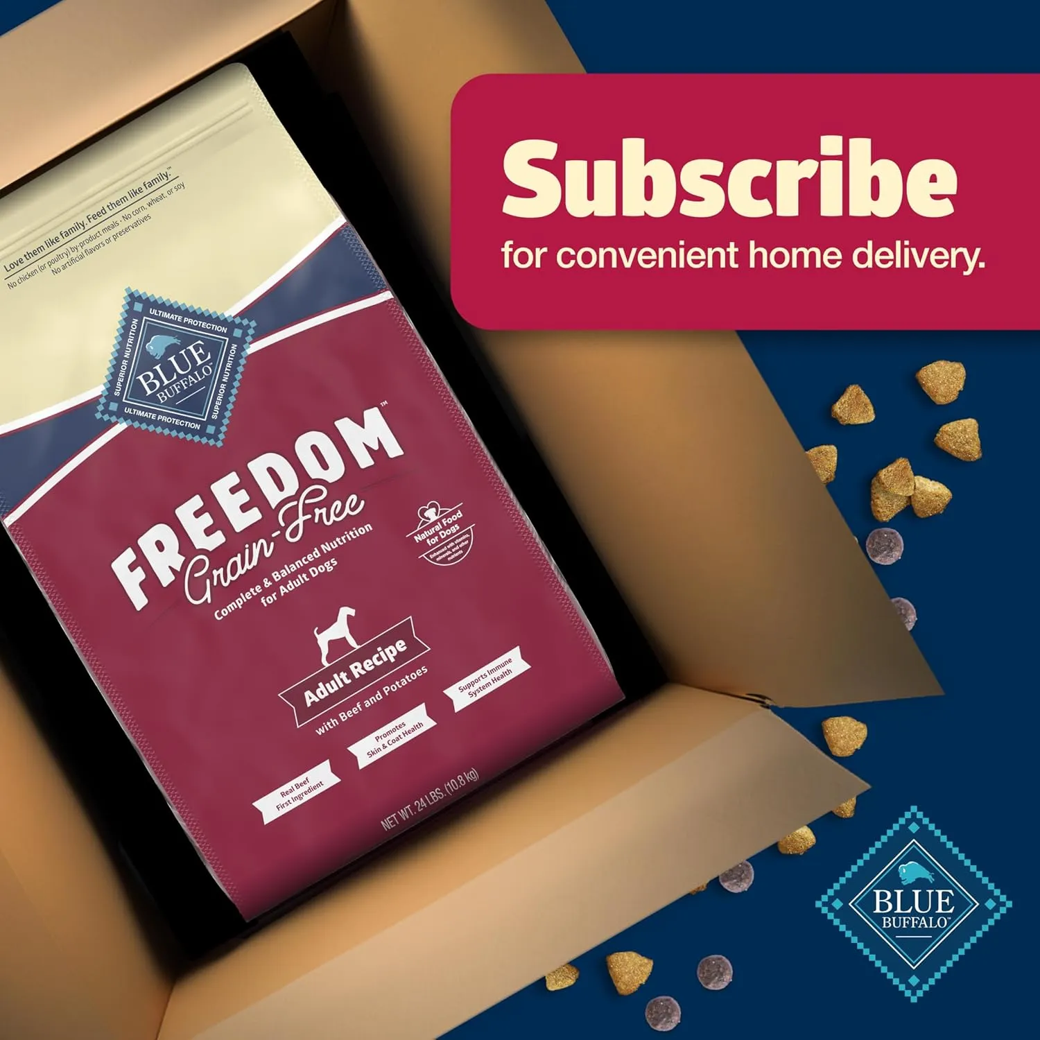 Blue Buffalo Freedom Grain-Free Dry Dog Food, Complete & Balanced Nutrition for Adult Dogs, Made in the USA With Natural Ingredients, Beef & Potatoes, 24-lb Bag