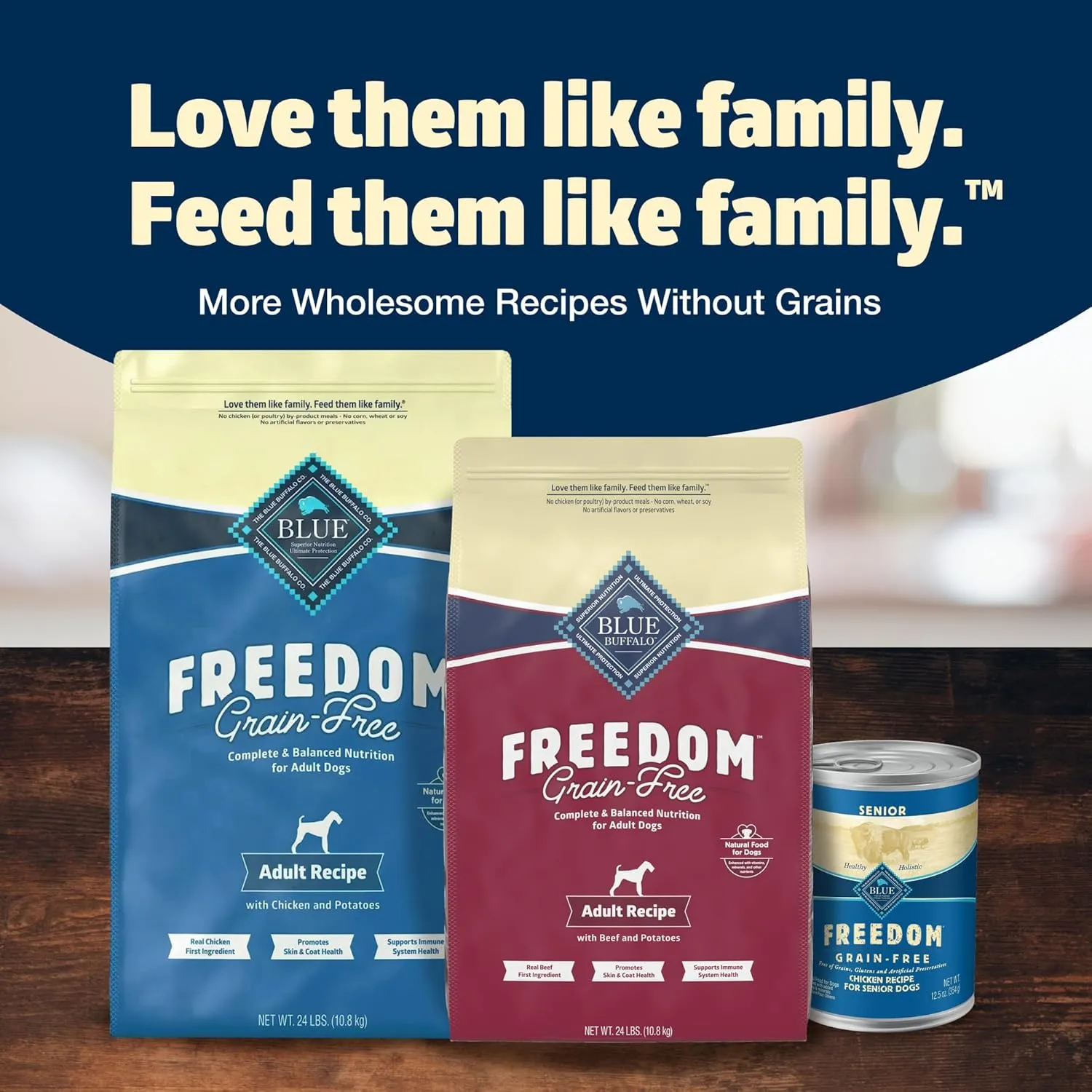 Blue Buffalo Freedom Grain-Free Dry Dog Food, Complete & Balanced Nutrition for Adult Dogs, Made in the USA With Natural Ingredients, Beef & Potatoes, 24-lb Bag