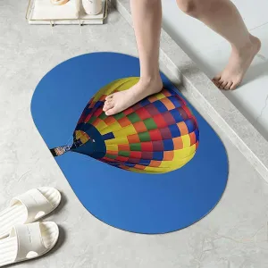 Blue Water Absorbent Mat Nostalgic Hot Air Balloons in Sky Flying Journey Nonslip Super Absorbent Quick-Dry Diatom Mud Bathroom Mats Colorful 19.7x31.5 Inches