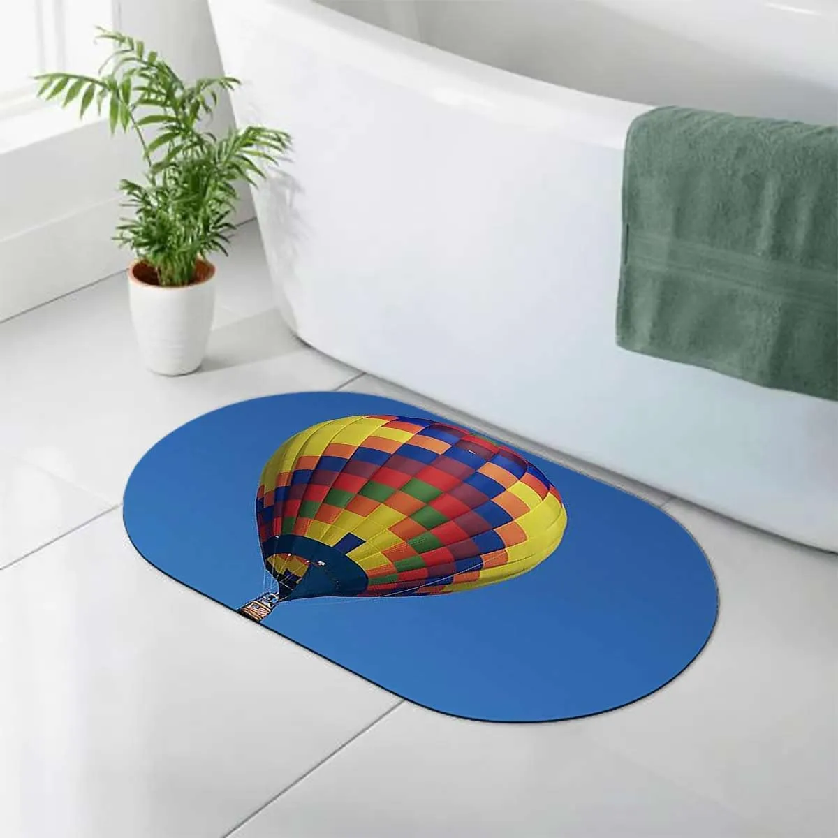 Blue Water Absorbent Mat Nostalgic Hot Air Balloons in Sky Flying Journey Nonslip Super Absorbent Quick-Dry Diatom Mud Bathroom Mats Colorful 19.7x31.5 Inches