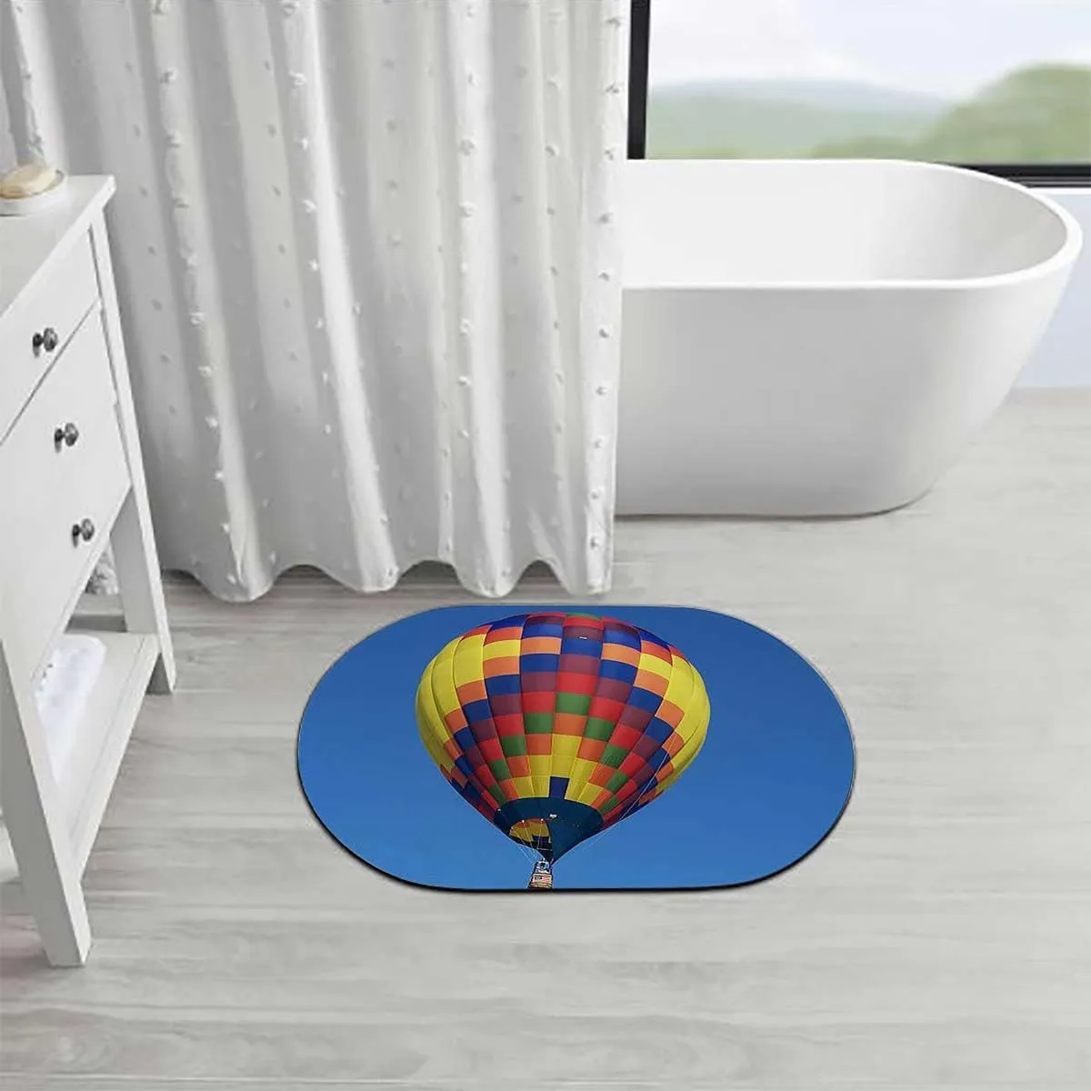 Blue Water Absorbent Mat Nostalgic Hot Air Balloons in Sky Flying Journey Nonslip Super Absorbent Quick-Dry Diatom Mud Bathroom Mats Colorful 19.7x31.5 Inches