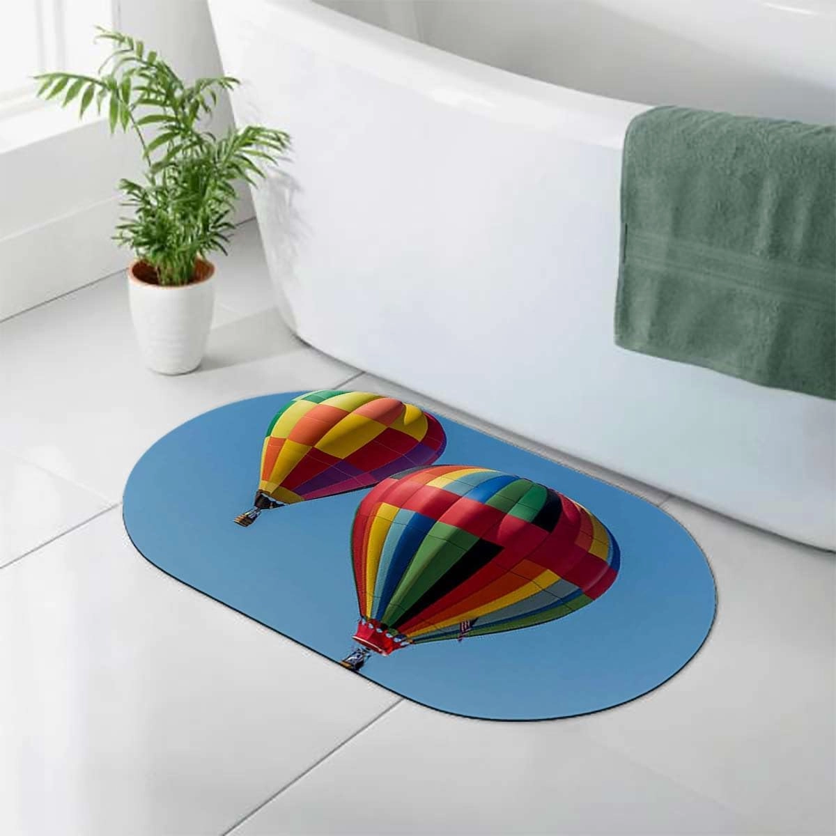 Blue Bath Mat Rugs Bathroom Floor Mat Nostalgic Hot Air Balloons in Sky Flying Journey Bath Mat, Easy to Wash, Quick Dry Mat, Home Bathroom & Floor Mat Colorful 19.7x31.5 Inches