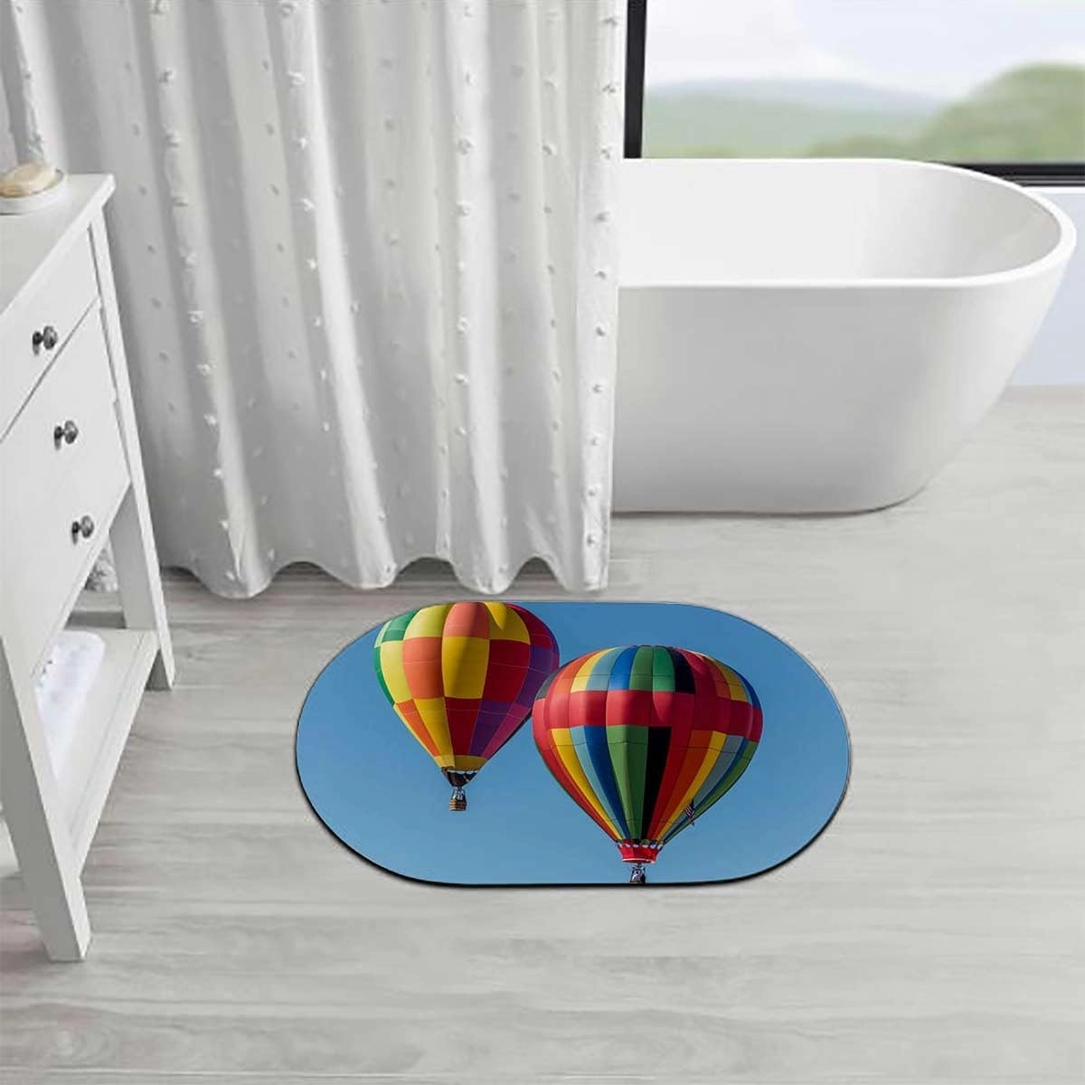 Blue Bath Mat Rugs Bathroom Floor Mat Nostalgic Hot Air Balloons in Sky Flying Journey Bath Mat, Easy to Wash, Quick Dry Mat, Home Bathroom & Floor Mat Colorful 19.7x31.5 Inches