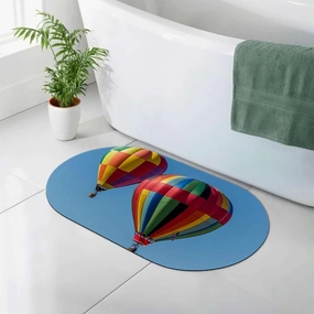 Blue Bath Mat Rugs Bathroom Floor Mat Nostalgic Hot Air Balloons in Sky Flying Journey Bath Mat, Easy to Wash, Quick Dry Mat, Home Bathroom & Floor Mat Colorful 19.7x31.5 Inches