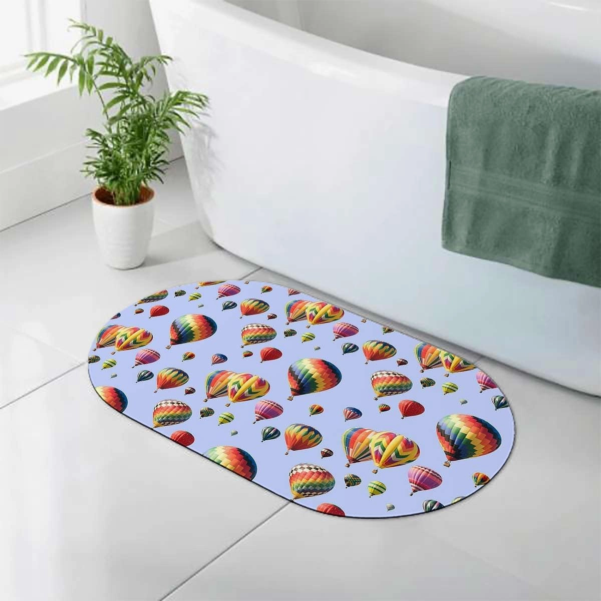 Blue Non Slip Quick Dry Bathroom Rugs Nostalgic Hot Air Balloons in Sky Flying Journey Diatom Mud Floor Mat Mats for Bathroom Laundry Room Colorful 19.7x31.5 Inches