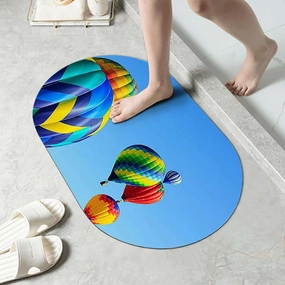Blue Super Absorbent Bath Mat Nostalgic Hot Air Balloons in Sky Flying Journey Easy to Clean Bathroom Floor Mats-Shower Rug for Shower Sink Bathtub Colorful 15.7x23.6 Inches