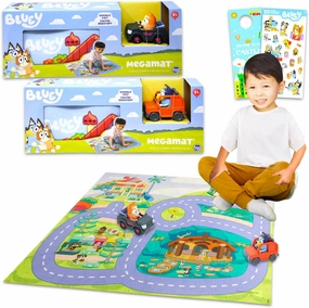 Bluey Play Mat with Vehicle Set for Kids - Bundle with 2 Bluey Playmats with Vehicle, Bluey Stickers and More | Bluey Play Sets for Girls, Boys