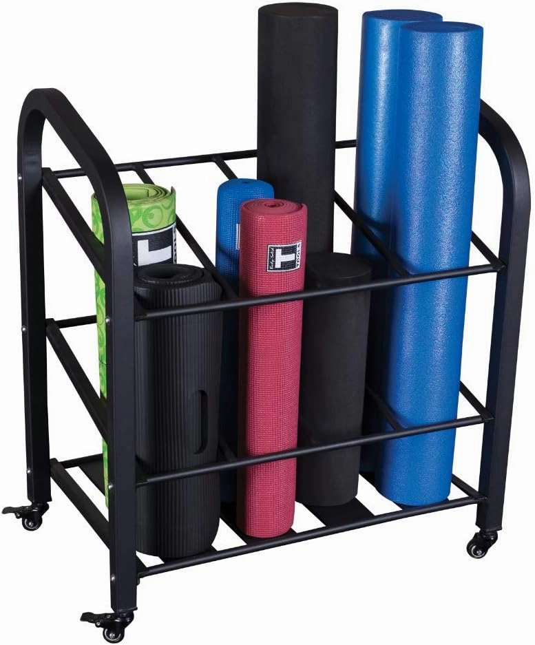 Body-Solid (GYR500 Foam Roller Storage Organizer and Yoga Mat Rack Holder with Lockable Wheels Suitable for Home, Studio Use, Commercial and Home Gym Accessories Can Hold 12 Fitness Rollers and Mats