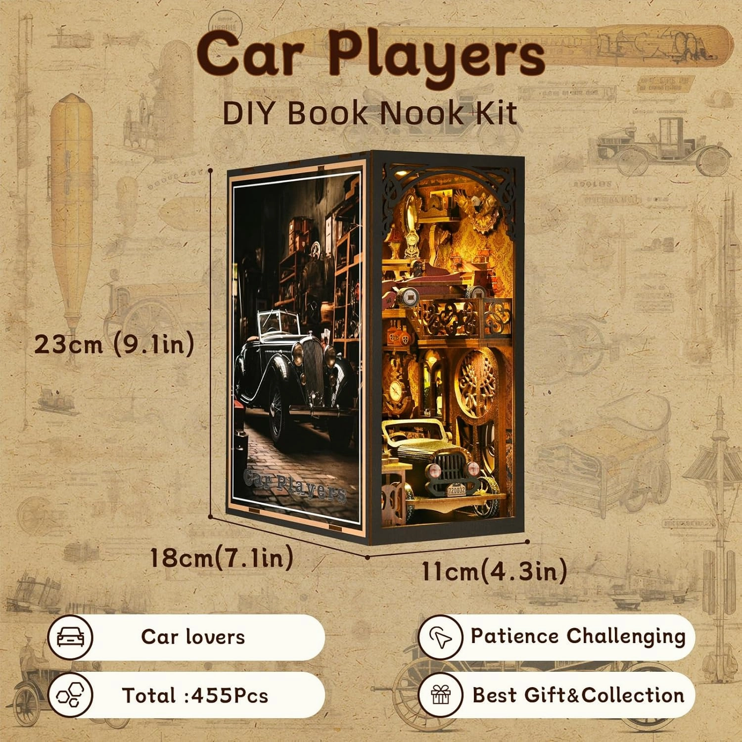 Book Nook Kit, Book Nook Kits for Adults DIY Booknook Model Build, DIY 3D Wooden Puzzle Bookend Booknook Bookshelf Insert Miniature Dollhouse Kit for Home Decoration