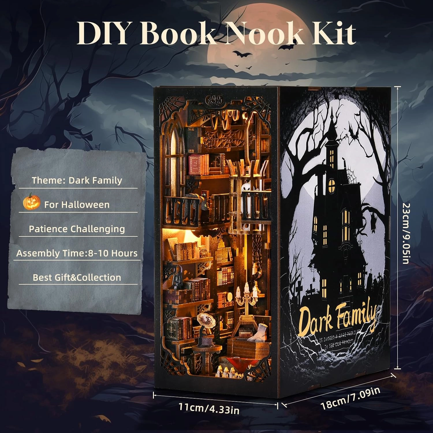 Book Nook Kit, Book Nook Kits for Adults DIY Booknook Model Build, DIY 3D Wooden Puzzle Bookend Booknook Bookshelf Insert Miniature Dollhouse Kit for Home Decoration