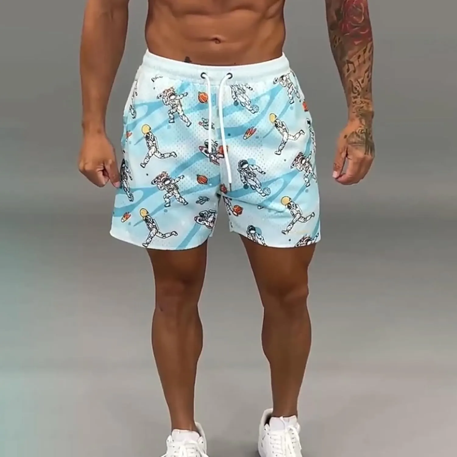 BOOMLEMON Mens Mesh Graphic Print Shorts Casual Fashion Cool Shorts Retro Active Gym Streetwear Short Pants