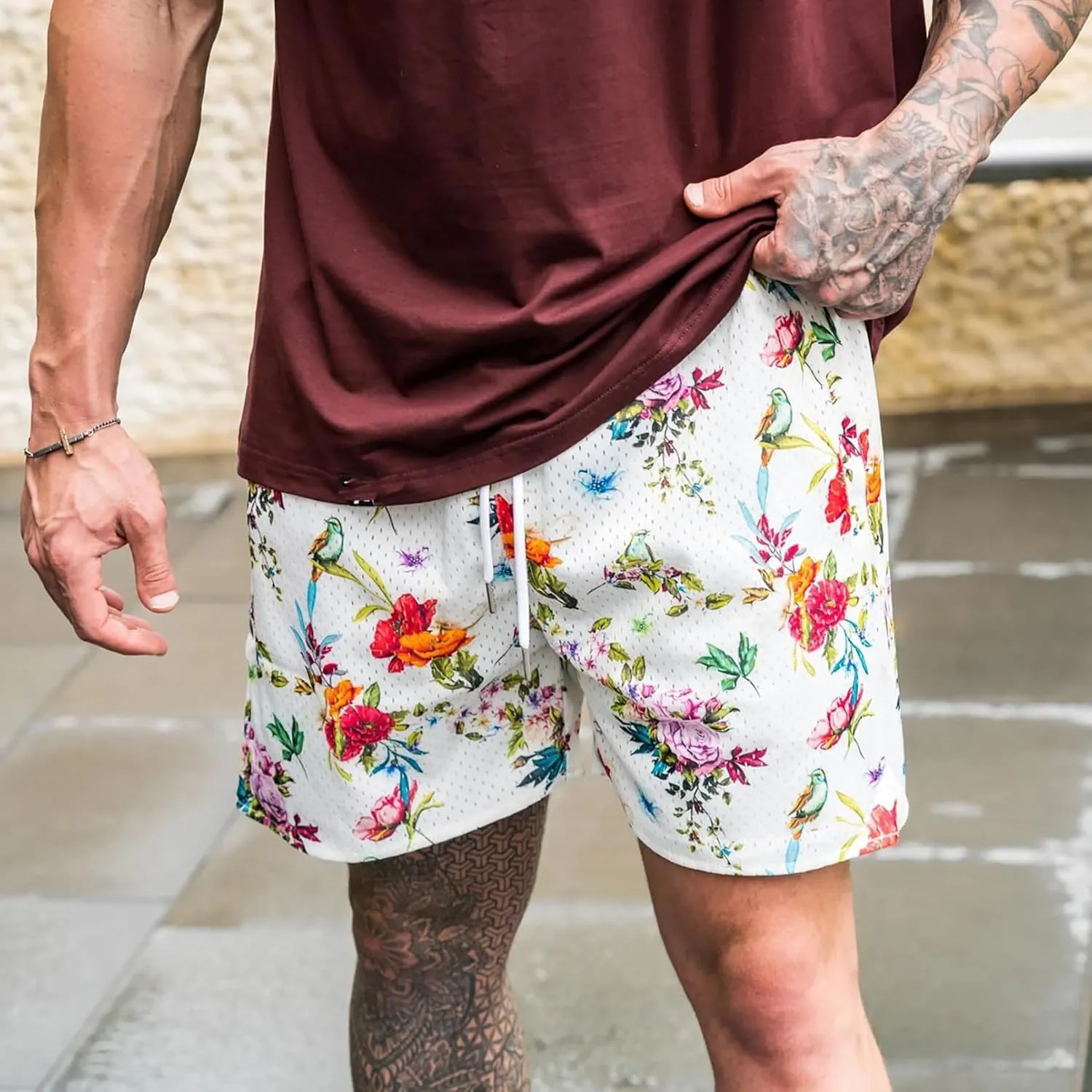 BOOMLEMON Mens Mesh Graphic Print Shorts Casual Fashion Cool Shorts Retro Active Gym Streetwear Short Pants