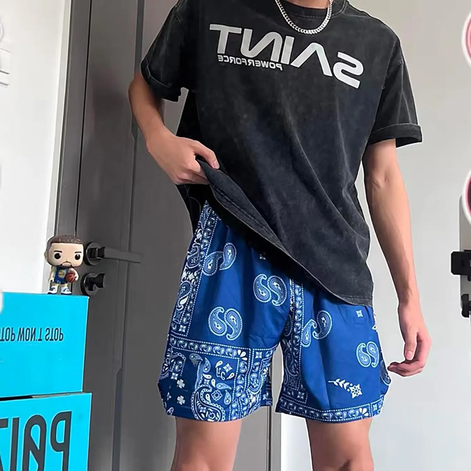 BOOMLEMON Mens Paisley Shorts Mesh Graphic Print Retro Casual Shorts Athletic Gym Basketball Running Short Pants