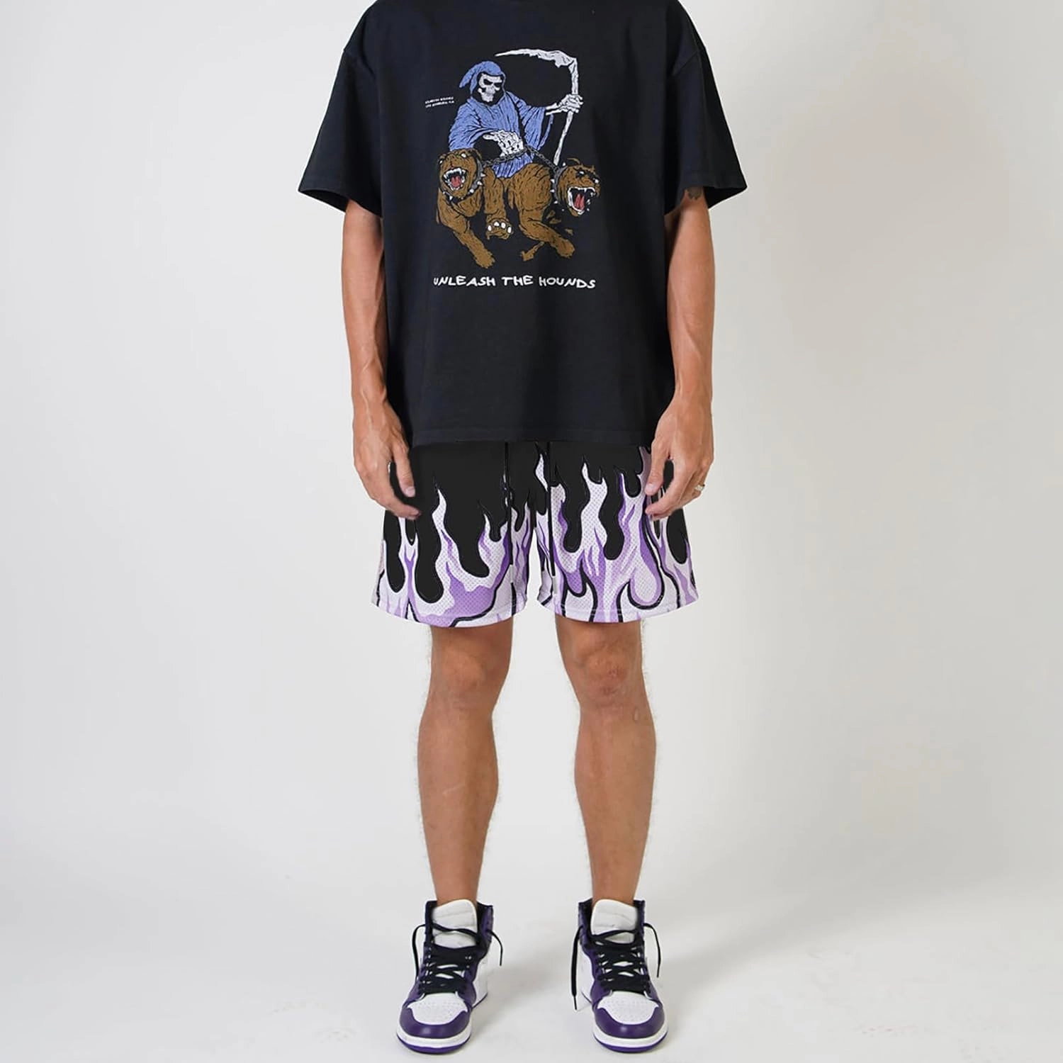 BOOMLEMON Men's Basketball Shorts Casual Workout Athletic Shorts Mesh Flame Graphic Print Running Short Pants