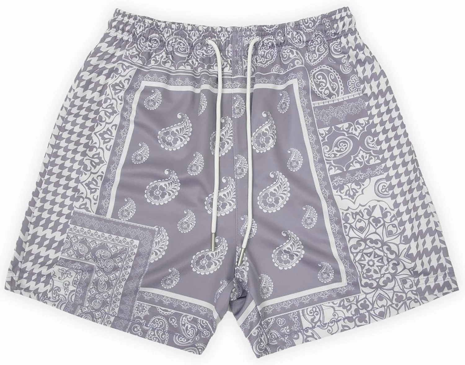 BOOMLEMON Men's Retro Paisley Shorts Mesh Print Casual Beach Shorts Athletic Gym Workout Running Short Pants