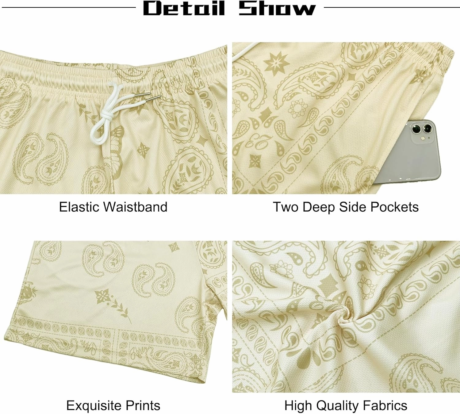 BOOMLEMON Mens Paisley Shorts Mesh Graphic Print Retro Casual Shorts Athletic Gym Basketball Running Short Pants