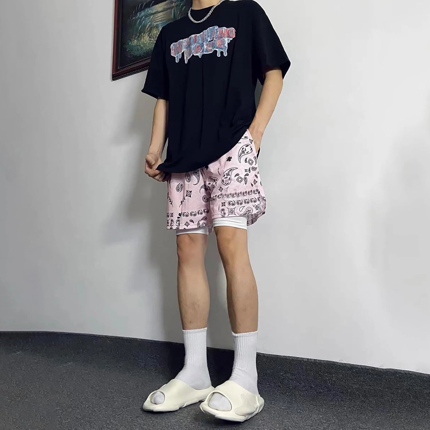 BOOMLEMON Mens Paisley Shorts Mesh Graphic Print Retro Casual Shorts Athletic Gym Basketball Running Short Pants