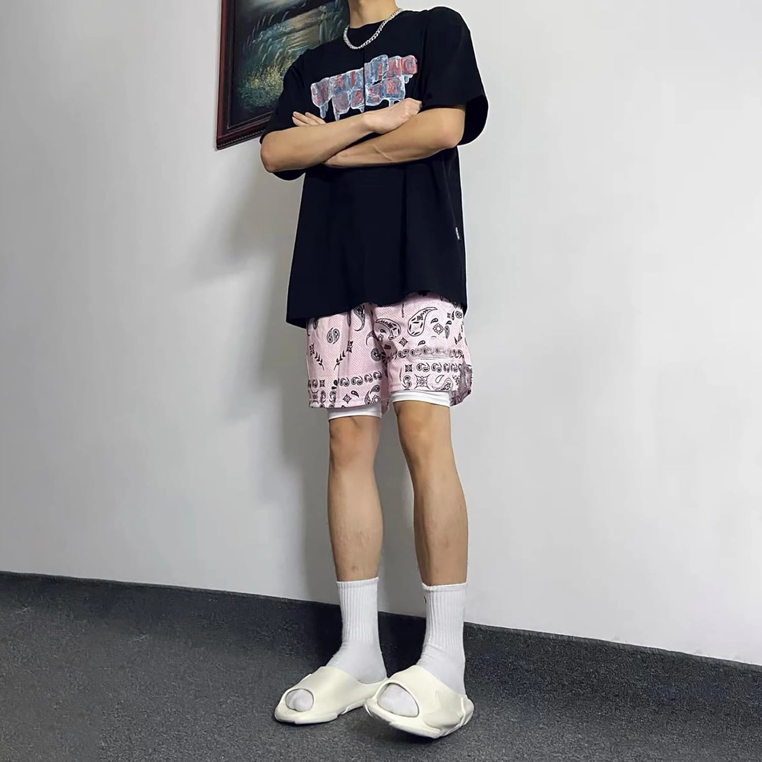 BOOMLEMON Mens Paisley Shorts Mesh Graphic Print Retro Casual Shorts Athletic Gym Basketball Running Short Pants