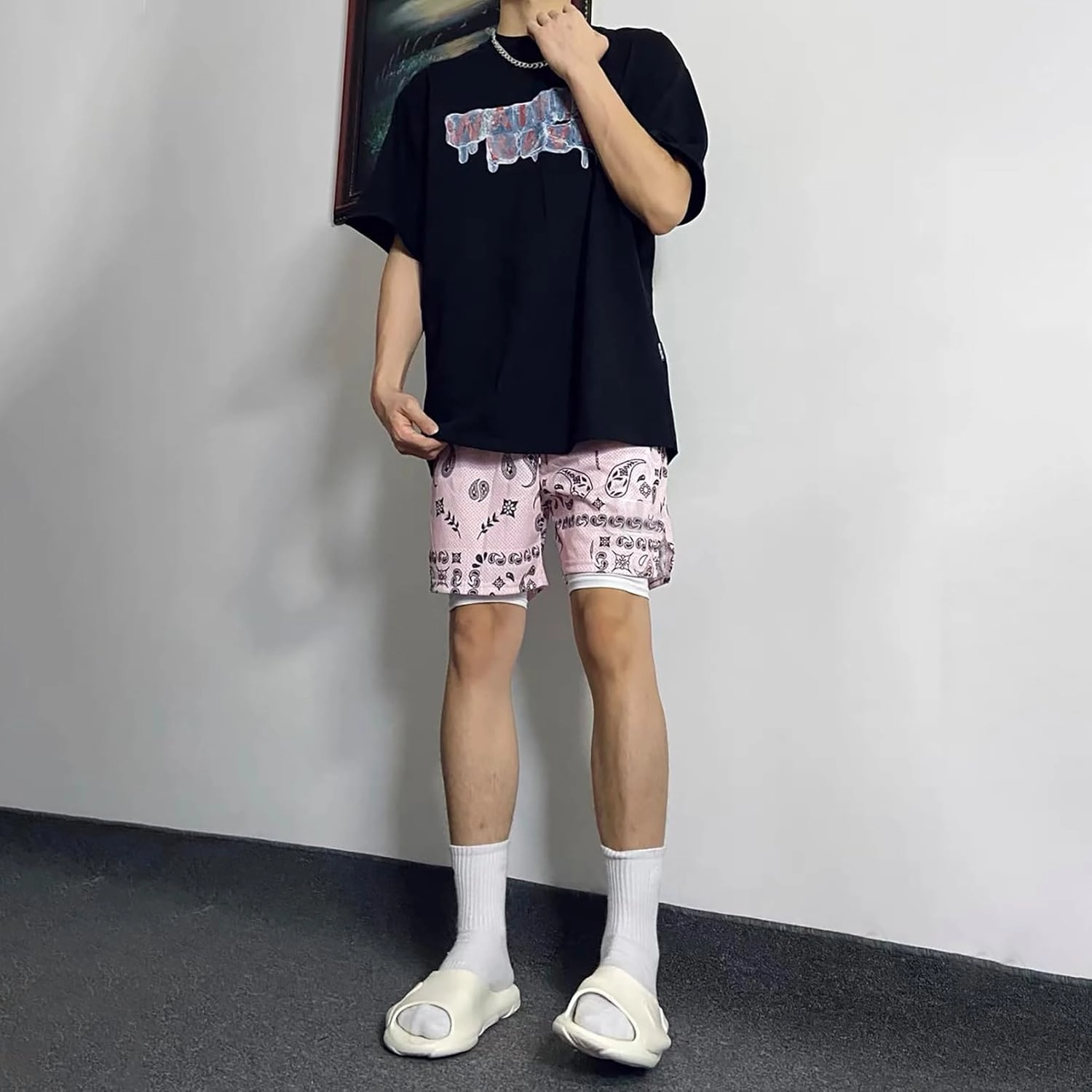 BOOMLEMON Mens Paisley Shorts Mesh Graphic Print Retro Casual Shorts Athletic Gym Basketball Running Short Pants