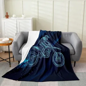 Boys Dirt Bike Throw Blanket All Season,Kids Motocross Rider Fleece Blanket Lightweight,Hippie Grunge Watercolor Motorcycle Plush Blanket for Teens Youth,Extreme Sport Flannel Blanket,Throw 50x60