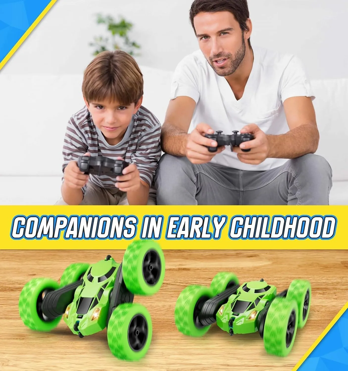 BROADREAM Stocking Stuffers for Kids, Double Sided 360°Rotating 4WD RC Cars with Headlights, Toys for 3 4 5 6 Year Old Boys Girls