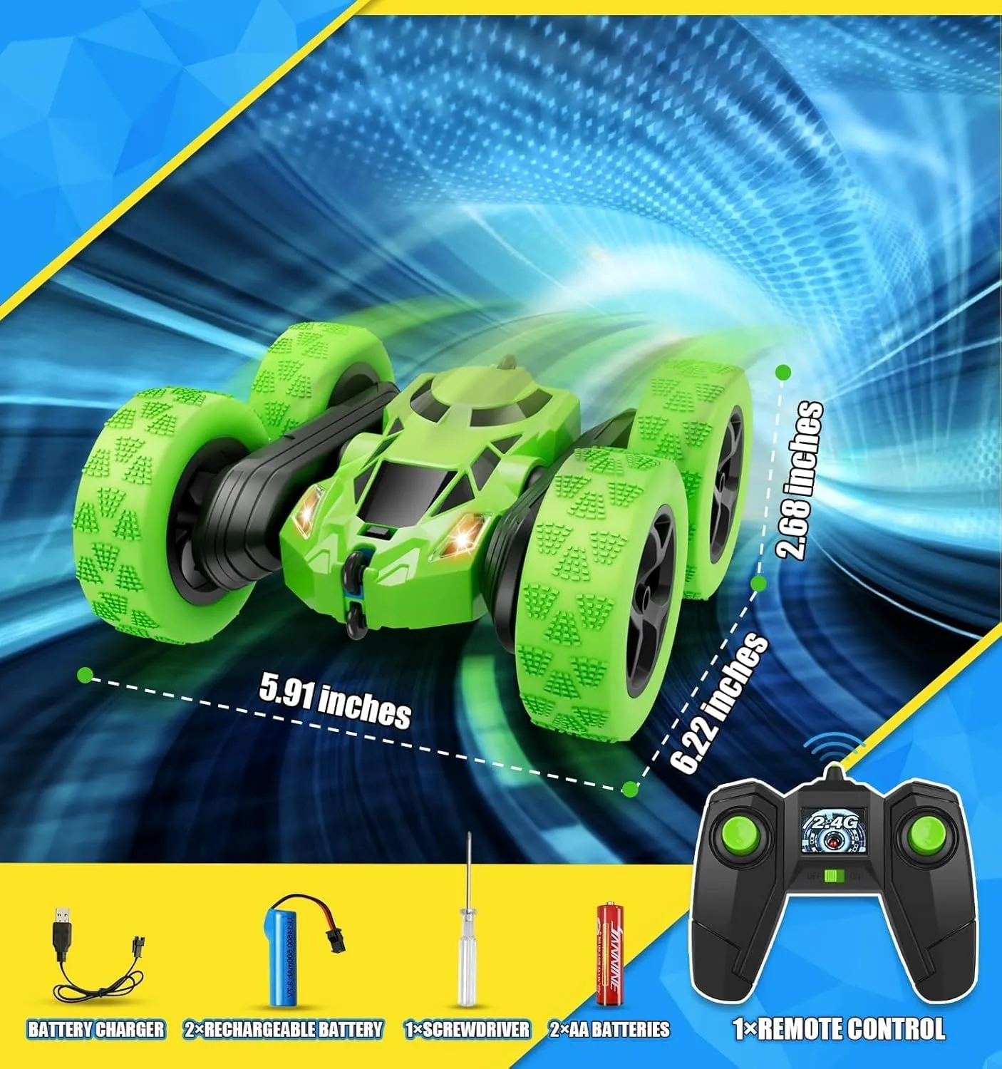 BROADREAM Stocking Stuffers for Kids, Double Sided 360°Rotating 4WD RC Cars with Headlights, Toys for 3 4 5 6 Year Old Boys Girls