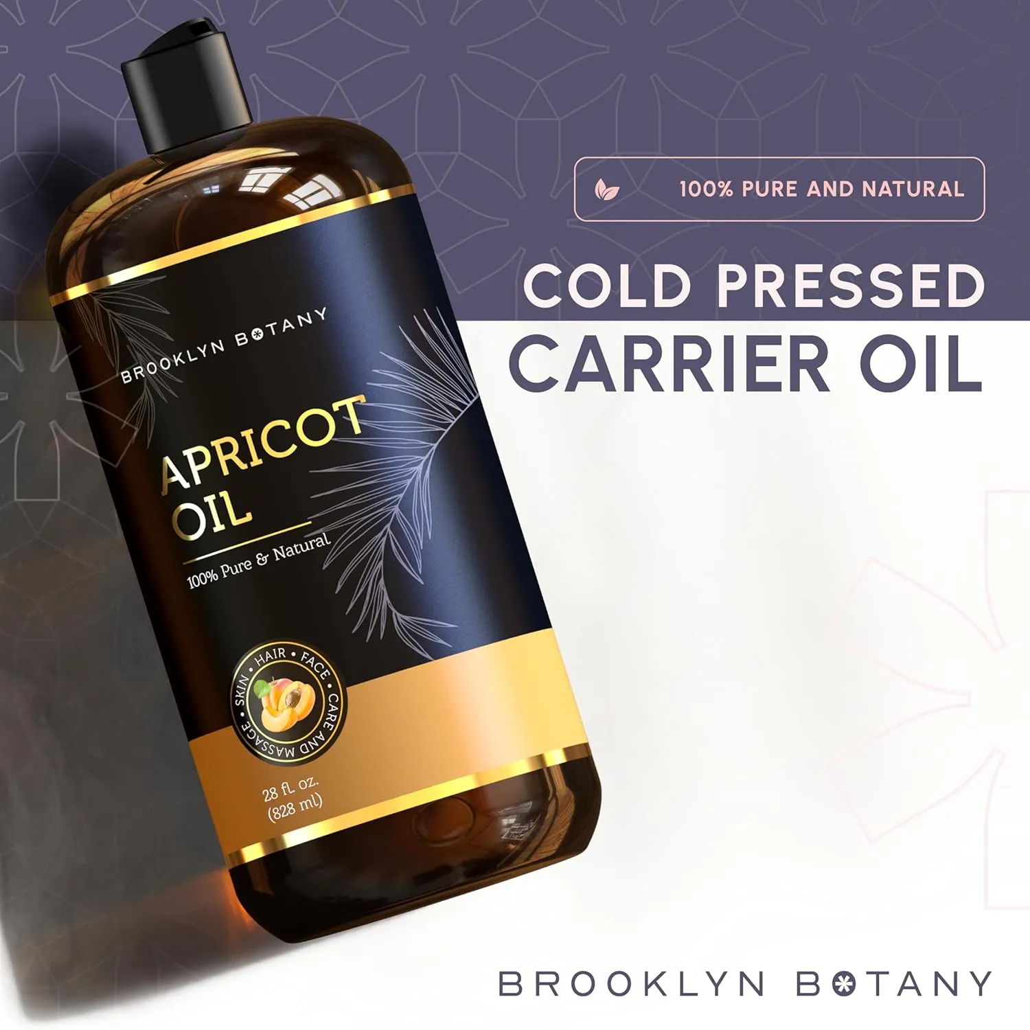 Brooklyn Botany Apricot Kernel Oil for Skin, Hair and Face - 100% Pure and Natural Body Oil and Hair Oil - Carrier Oil for Essential Oils, Aromatherapy and Massage Oil - 28 fl Oz