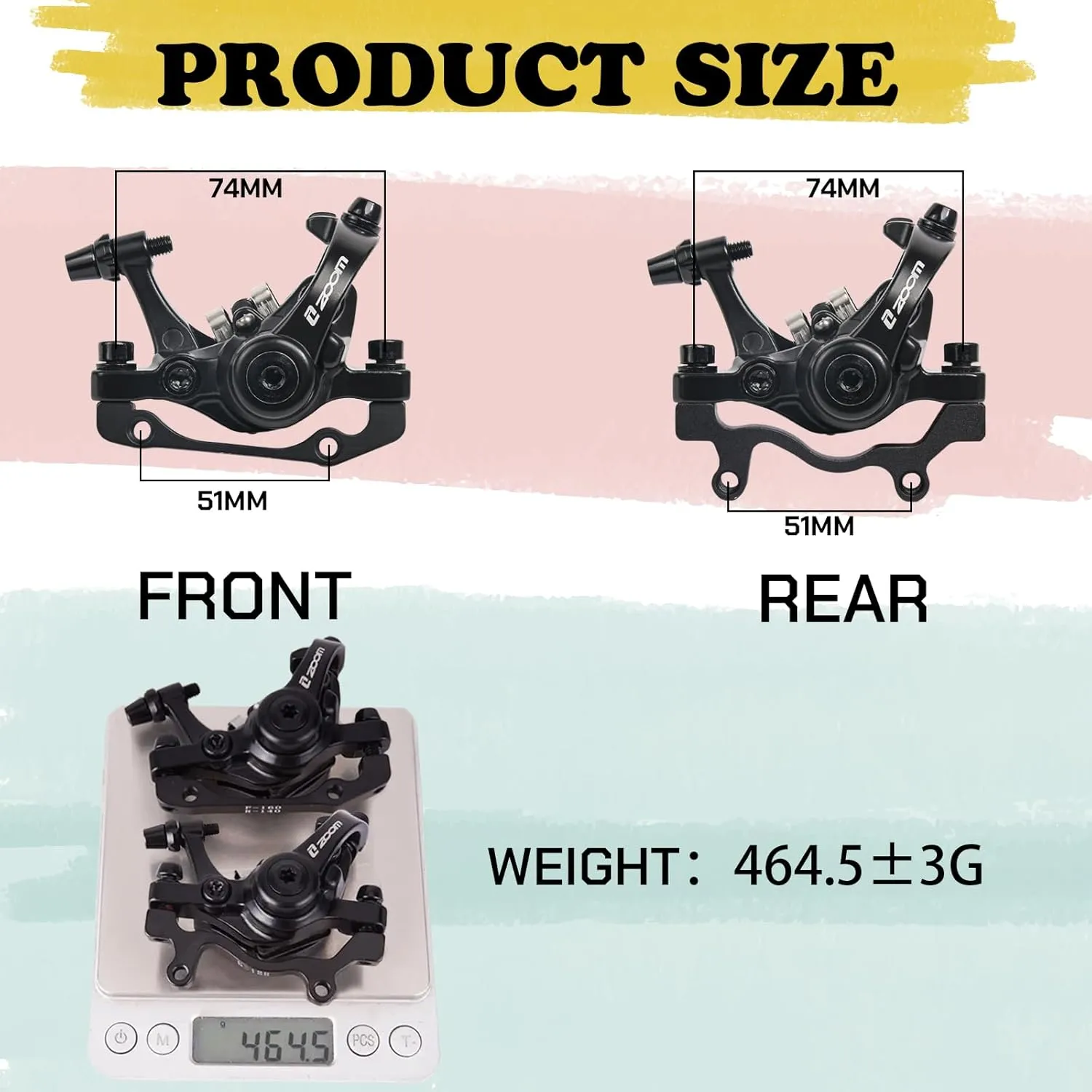 BUCKLOS Mountain Bike Mechanical Disc Brake Caliper with Adapter, MTB Dual Piston Line Pulling Brakes Aluminum Alloy Calipers Front  Rear with Brake Pads for Road Bike, Mountain Bike