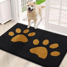 Buganda Dog Door Mat for Muddy Paws, Absorbent Dirt Trapper Washable Indoor Doormats, Non Slip Low-Profile Mud Mat for Dogs, Front Entrance Doormat for Inside Floor (30x20 Inches, Black and Yellow)