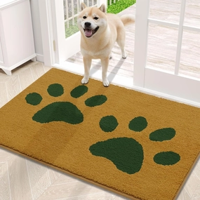 Buganda Dog Door Mat for Muddy Paws, Absorbent Dirt Trapper Washable Indoor Doormats, Non Slip Low-Profile Mud Mat for Dogs, Front Entrance Doormat for Inside Floor (30x20 Inches, Yellow and Green)
