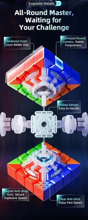 Bukefuno MoYu AoSu V7 TripleTrack UV 4x4 Magic Cube Magnetic Moyu AoSu WRM Ball Core V7 Puzzle 4x4x4 TripleTrack UV Magic Cloth 160 Magnets,Stickerless Cube Speed