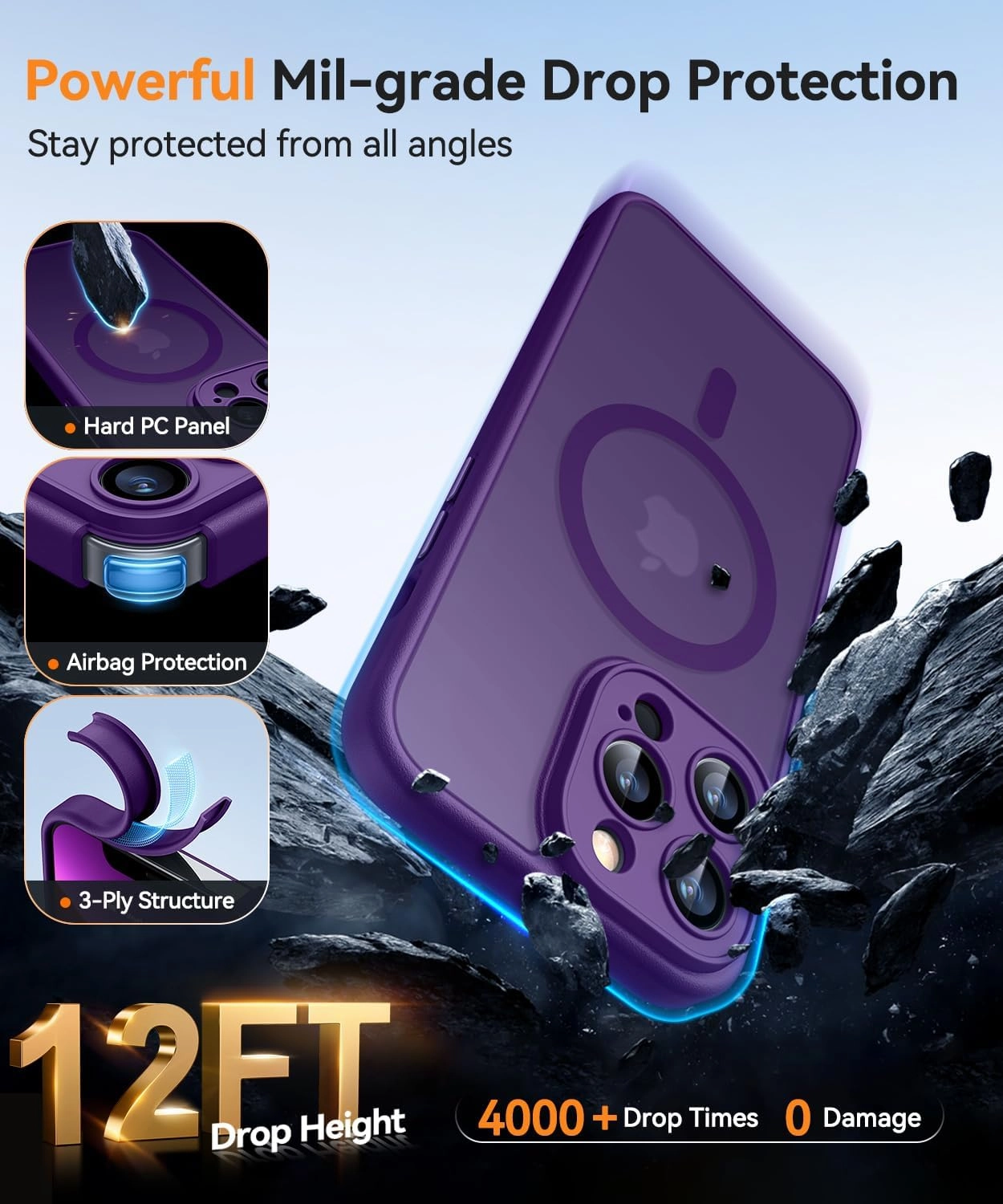 CANSHN Magnetic Compatible with iPhone 13 Pro Max Case, Upgraded [Full Camera Protection] [Compatible with Magsafe] [Translucent Matte] Shockproof Protective Phone Case Cover 6.7 Inch - Deep Purple