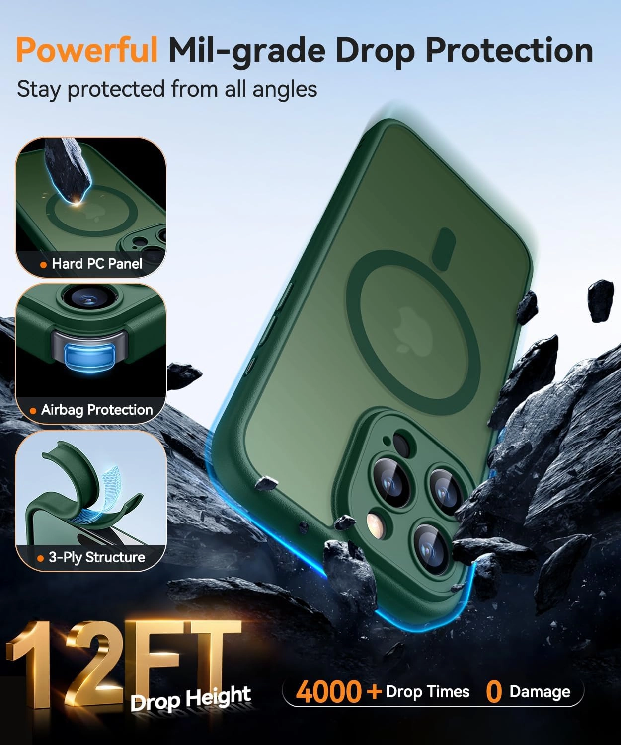CANSHN Magnetic Compatible with iPhone 16 Pro Case, Upgraded [Full Camera Protection] [Compatible with Magsafe] [Translucent Matte] Shockproof Protective Phone Case Cover 6.3 Inch - Deep Green